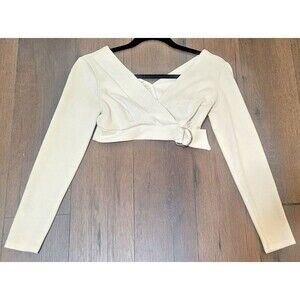 bebe Women's Faux Suede Crop Top Belly Shirt Long Sleeve Tan XS Vintage Y2K